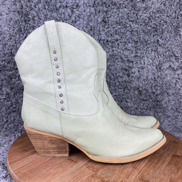 Very Volatile Green Leather Rhinestone Cowboy Boots Women's Size 7 - Picture 1 of 10
